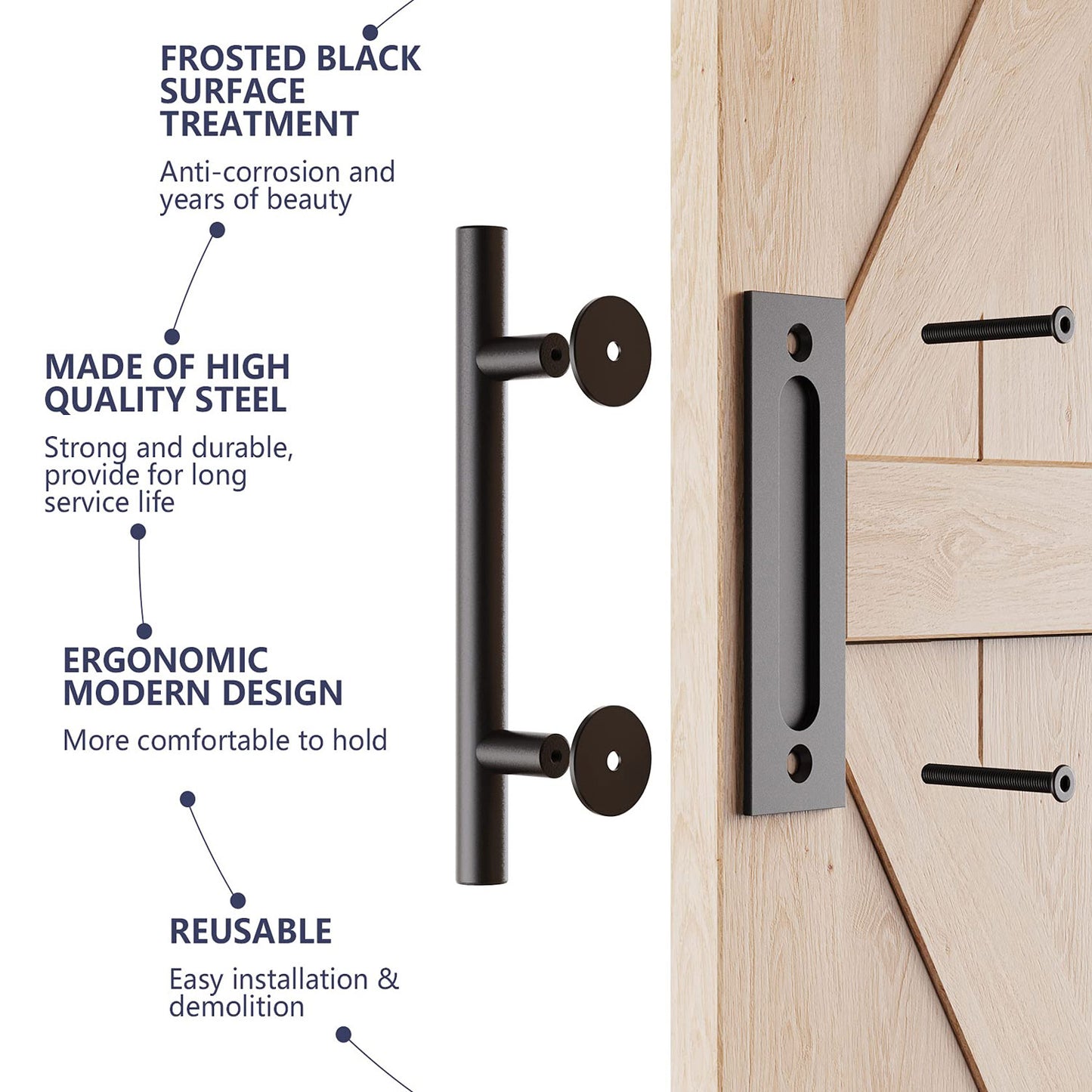 30cm-pull-and-flush-barn-door-handle-square-handles-set-of-frosted-black-surface-round at www.mallsonline.com.au