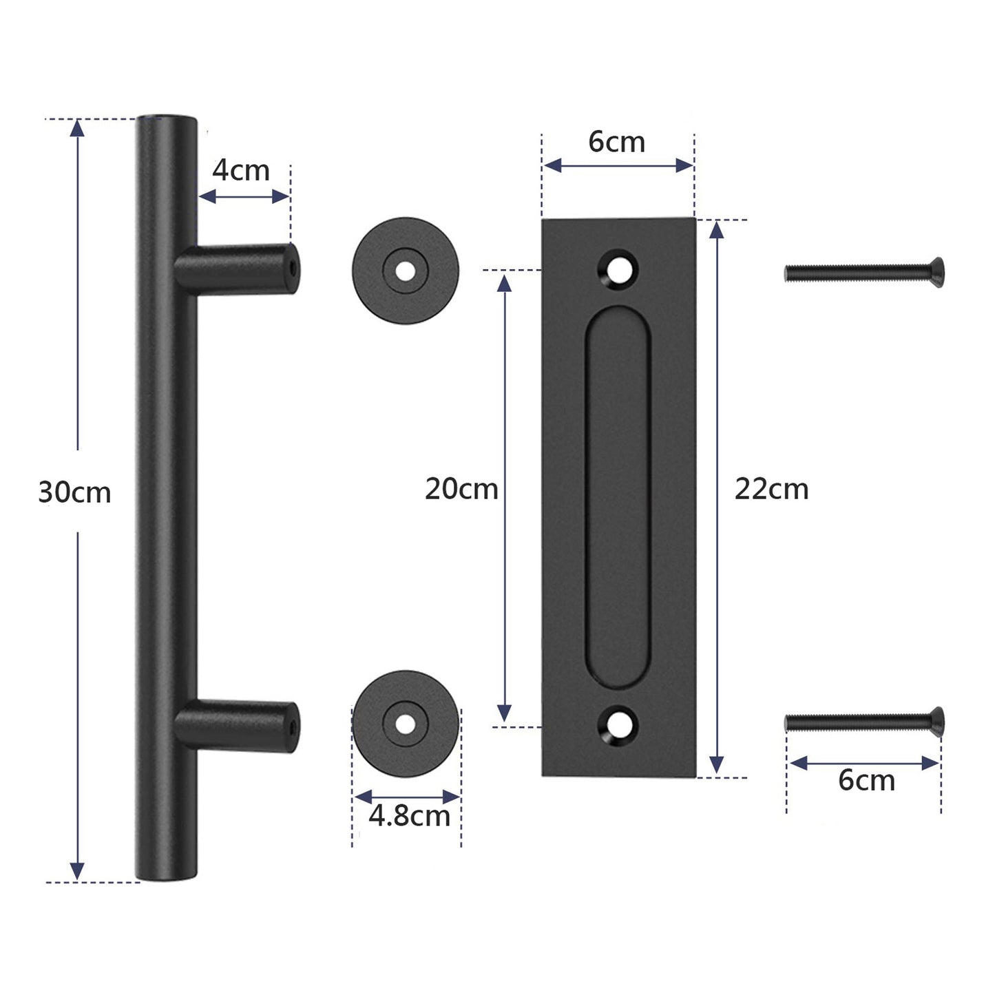 30cm-pull-and-flush-barn-door-handle-square-handles-set-of-frosted-black-surface-round at www.mallsonline.com.au