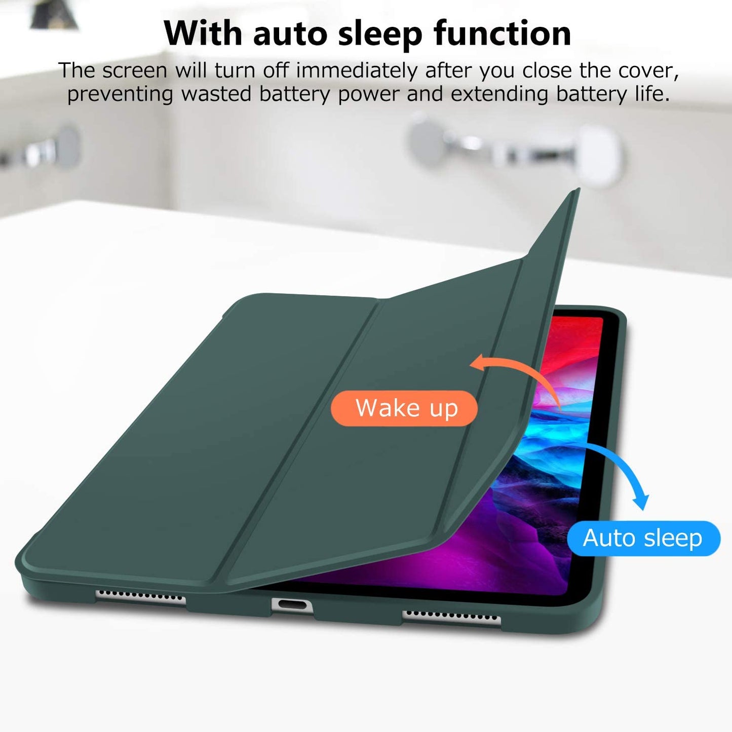 iPad Pro 11 Inch 2020 Soft Tpu Smart Premium Case Auto Sleep Wake Stand Cover Pencil holder Dark Green