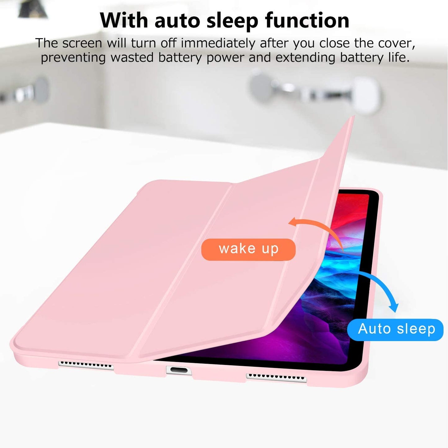 iPad Pro 11 Inch 2020 Soft Smart Premium Case Auto Sleep Wake Stand Cover Pencil holder Pink