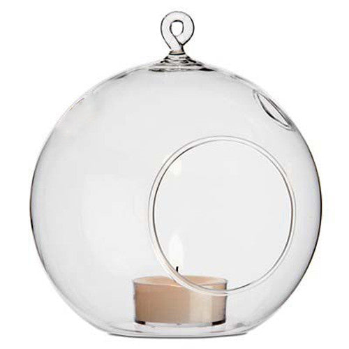 4 x Hanging Clear Glass Ball Tealight Candle Holder  - 10cm Diameter