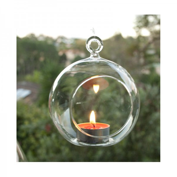 4 x Hanging Clear Glass Ball Tealight Candle Holder  - 10cm Diameter