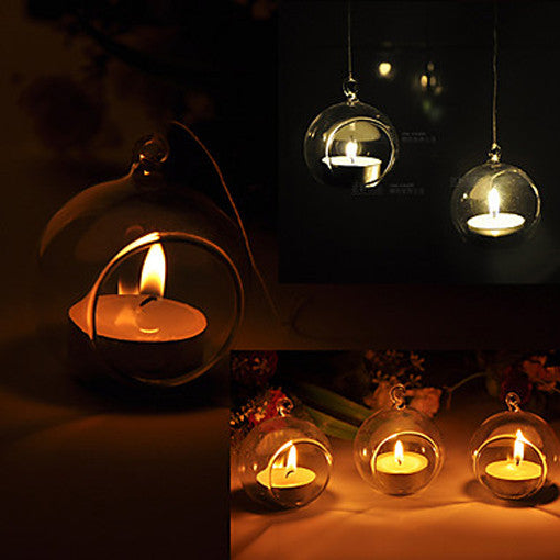 4 x Hanging Clear Glass Ball Tealight Candle Holder  - 10cm Diameter