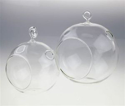 4 x Hanging Clear Glass Ball Tealight Candle Holder  - 10cm Diameter