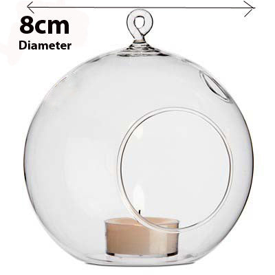 4 x Hanging Clear Glass Ball Tealight Candle Holder - 8cm Diameter