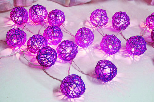 1 Set of 20 LED Cassis Purple 5cm Rattan Cane Ball Battery Powered String Lights