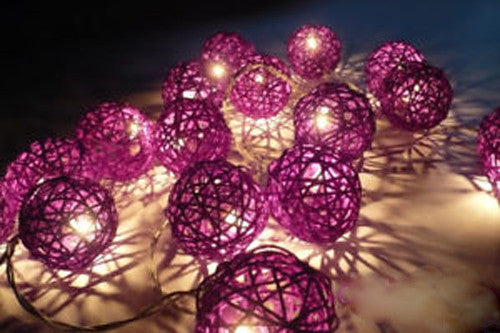 1 Set of 20 LED Cassis Purple 5cm Rattan Cane Ball Battery Powered String Lights