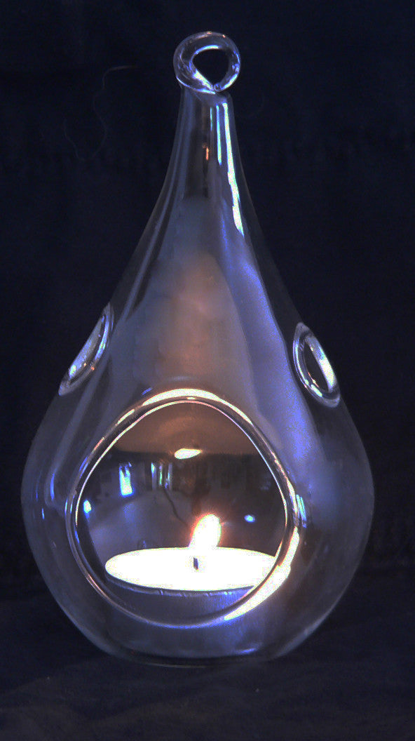 4 Pack of Hanging Clear Glass Tealight Candle Holder Tear Drop