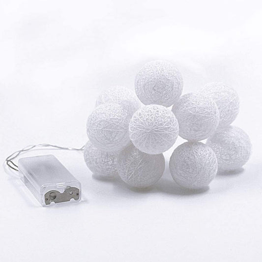 1 Set of 20 LED White 5cm Cotton Ball Battery Powered String Lights