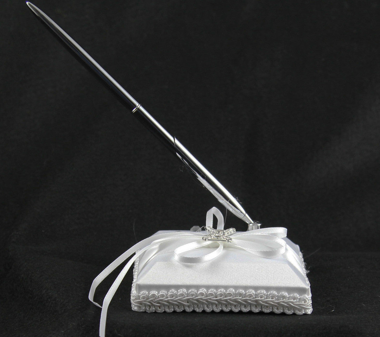 white-wedding-guest-book-register-with-silver-pen-matching-stand-set-36-lined-pages-white-ribbon-and-diamante-bow-cover www.mallsonline.com.au