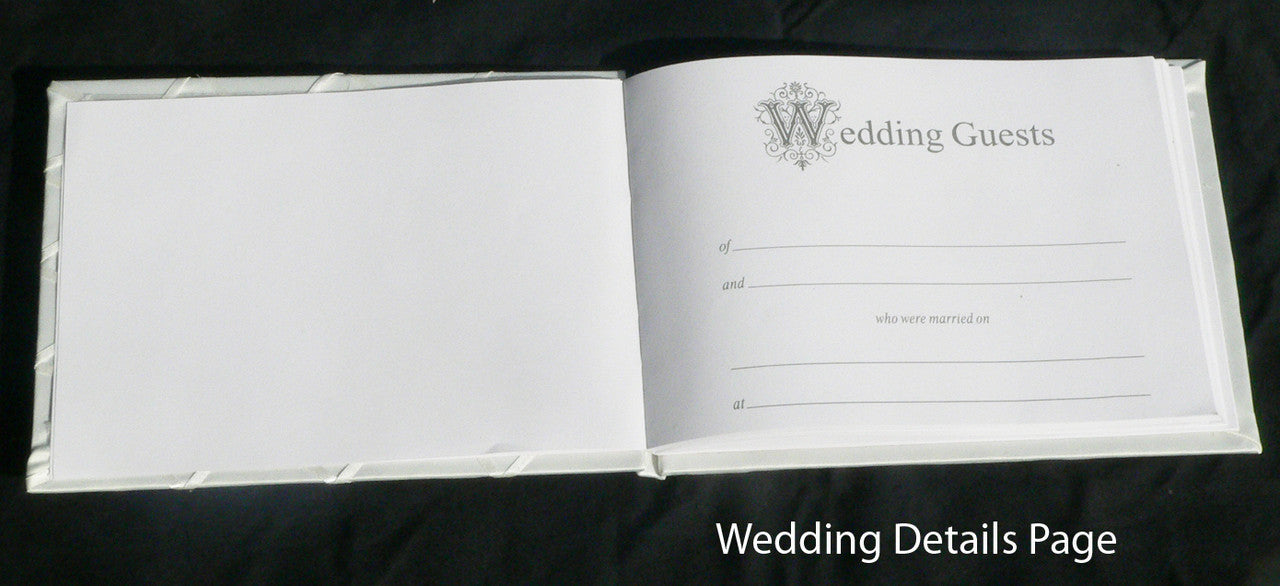 white-wedding-guest-book-register-with-silver-pen-matching-stand-set-36-lined-pages-white-ribbon-and-diamante-bow-cover www.mallsonline.com.au