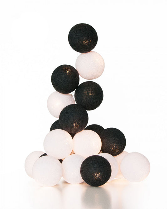1 Set of 20 LED Black White 5cm Cotton Ball Battery Powered String Lights