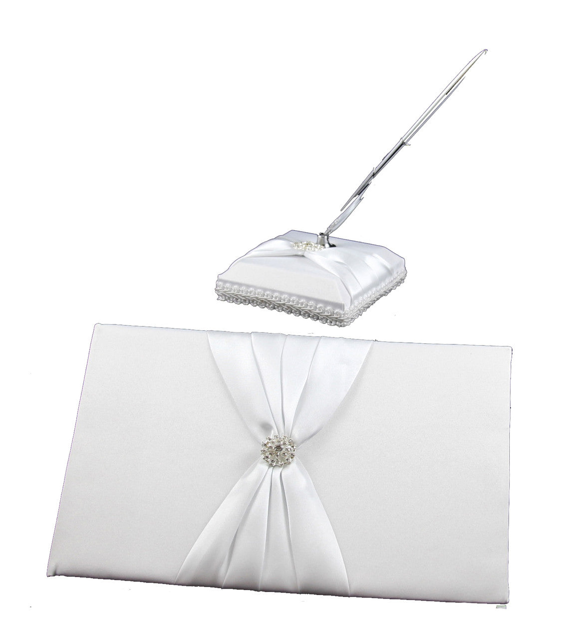 white-wedding-guest-book-register-with-silver-pen-matching-stand-set-36-lined-pages-white-sach-diamante-cover www.mallsonline.com.au