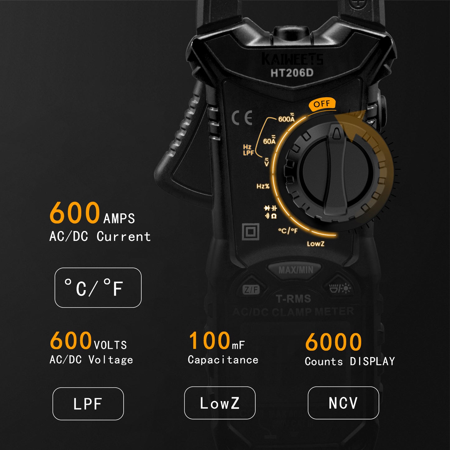 kaiweets-ht206d-digital-clamp-meter-t-rms-6000-counts-multimeter-voltage-tester-auto-ranging-measures-current-voltage-temperature-capacitance-resistance-diodes-continuity-duty-cycle-ac-dc-current www.mallsonline.com.au