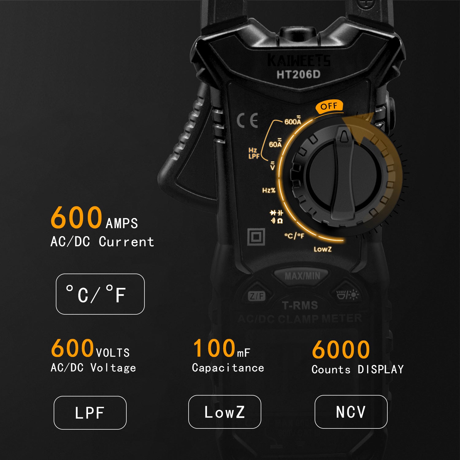 kaiweets-ht206d-digital-clamp-meter-t-rms-6000-counts-multimeter-voltage-tester-auto-ranging-measures-current-voltage-temperature-capacitance-resistance-diodes-continuity-duty-cycle-ac-dc-current www.mallsonline.com.au