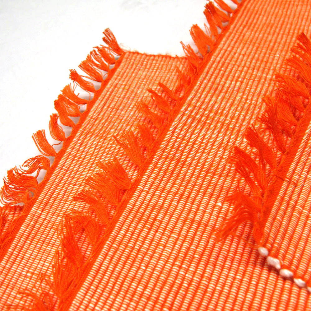 Set of 4 Ribbed Cotton Placemats 33 x 48 cm Orange Fringe