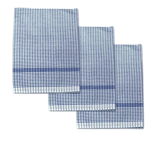 Set of 3 Jumbo Cotton Checkered Tea Towels 60 x 90 cm Blue