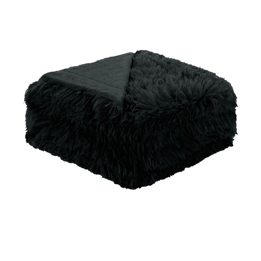 Hotel Living Soft Shaggy Long Hair Blanket King Black