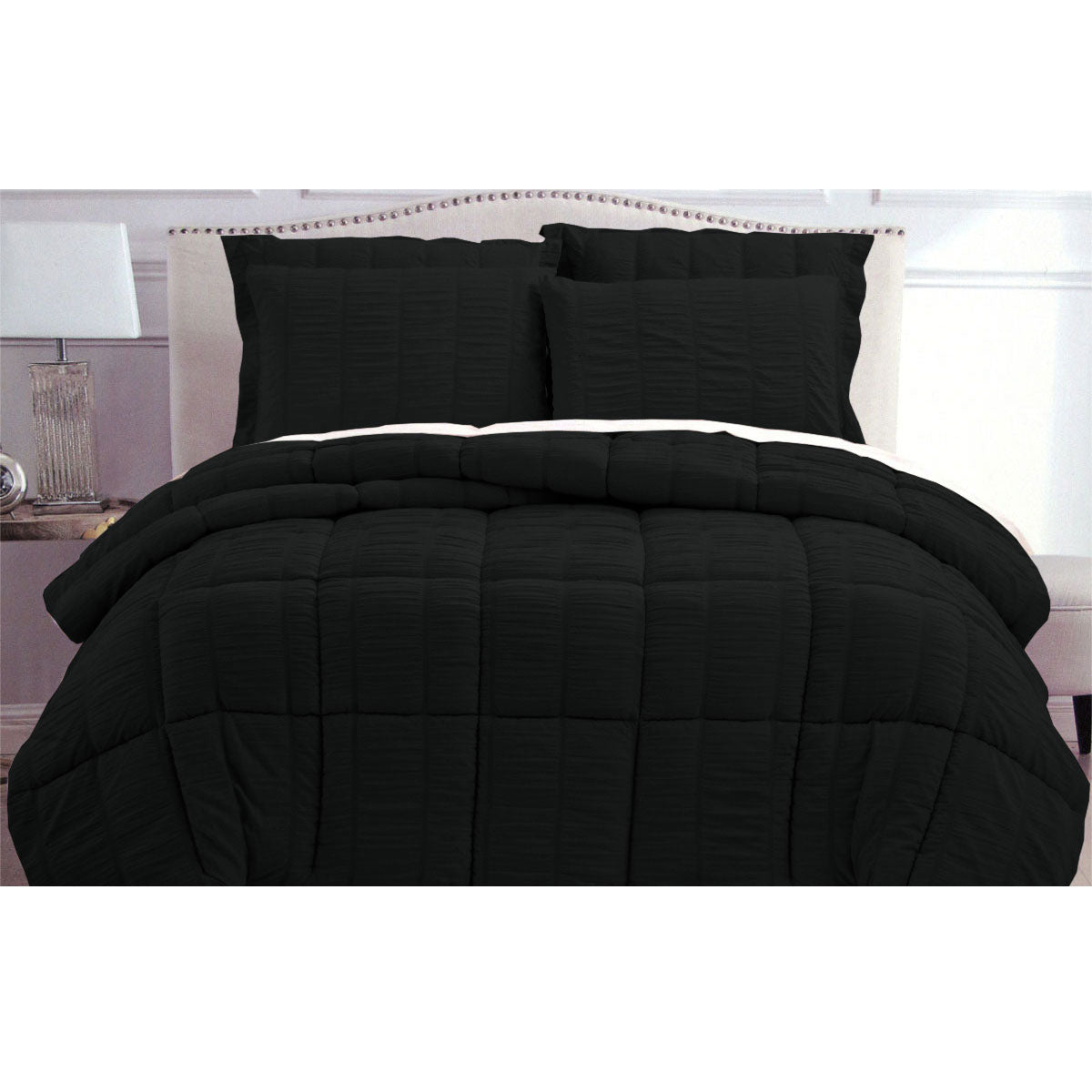 hotel-living-seersucker-comforter-set-queen-black at www.mallsonline.com.au