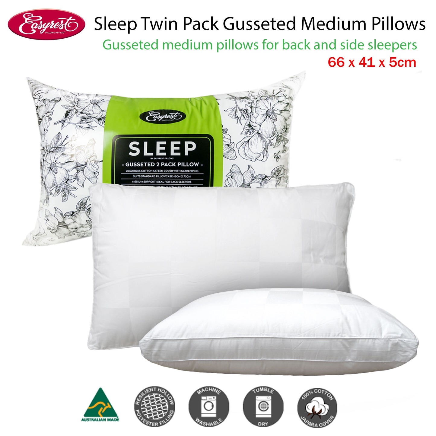 easyrest-sleep-twin-pack-gusseted-medium-standard-pillows at www.mallsonline.com.au