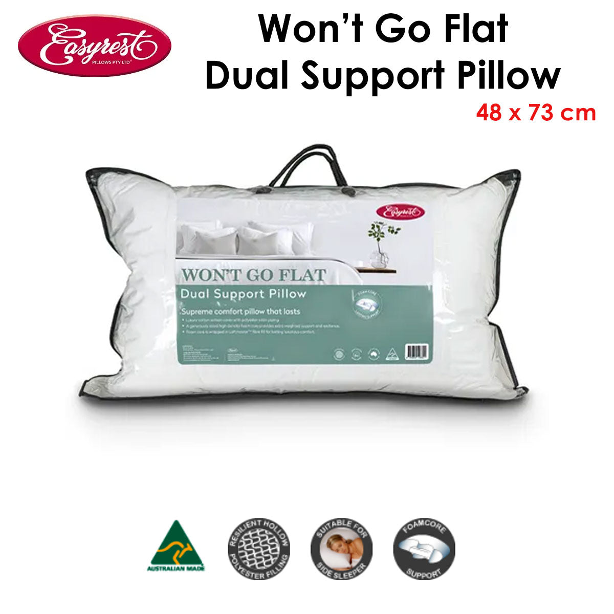 Easyrest Won't Go Flat Dual Support Standard Pillow 48 x 73 cm