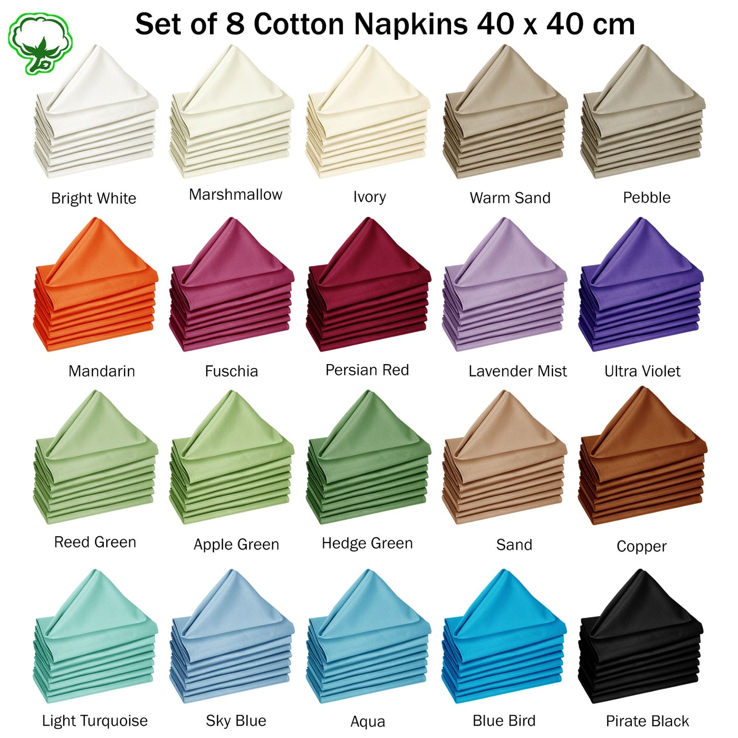 Hoydu Set of 8 Cotton Napkins Light Turquoise