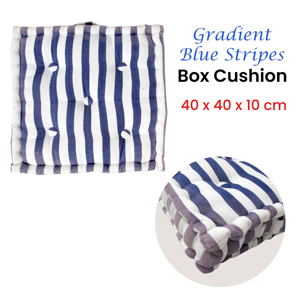 IDC Homewares Gradient Blue Stripes Box Cushion 40 x 40 x 10 cm