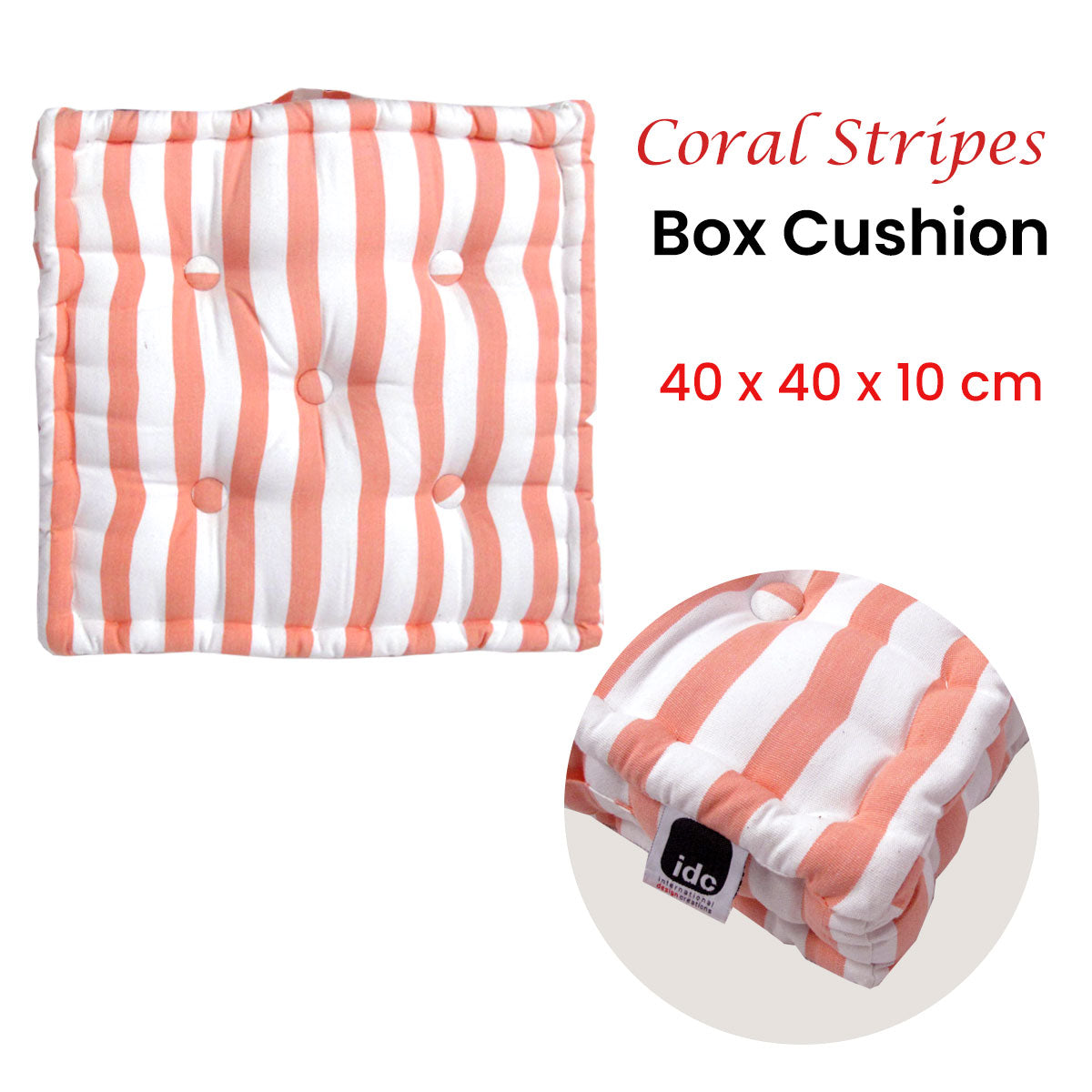 idc-homewares-coral-stripes-box-cushion-40-x-40-x-10-cm at www.mallsonline.com.au