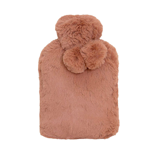 J. Elliot Home Amara Hot Water Bottle with Super Plush Faux Fur Cover Clay Pink