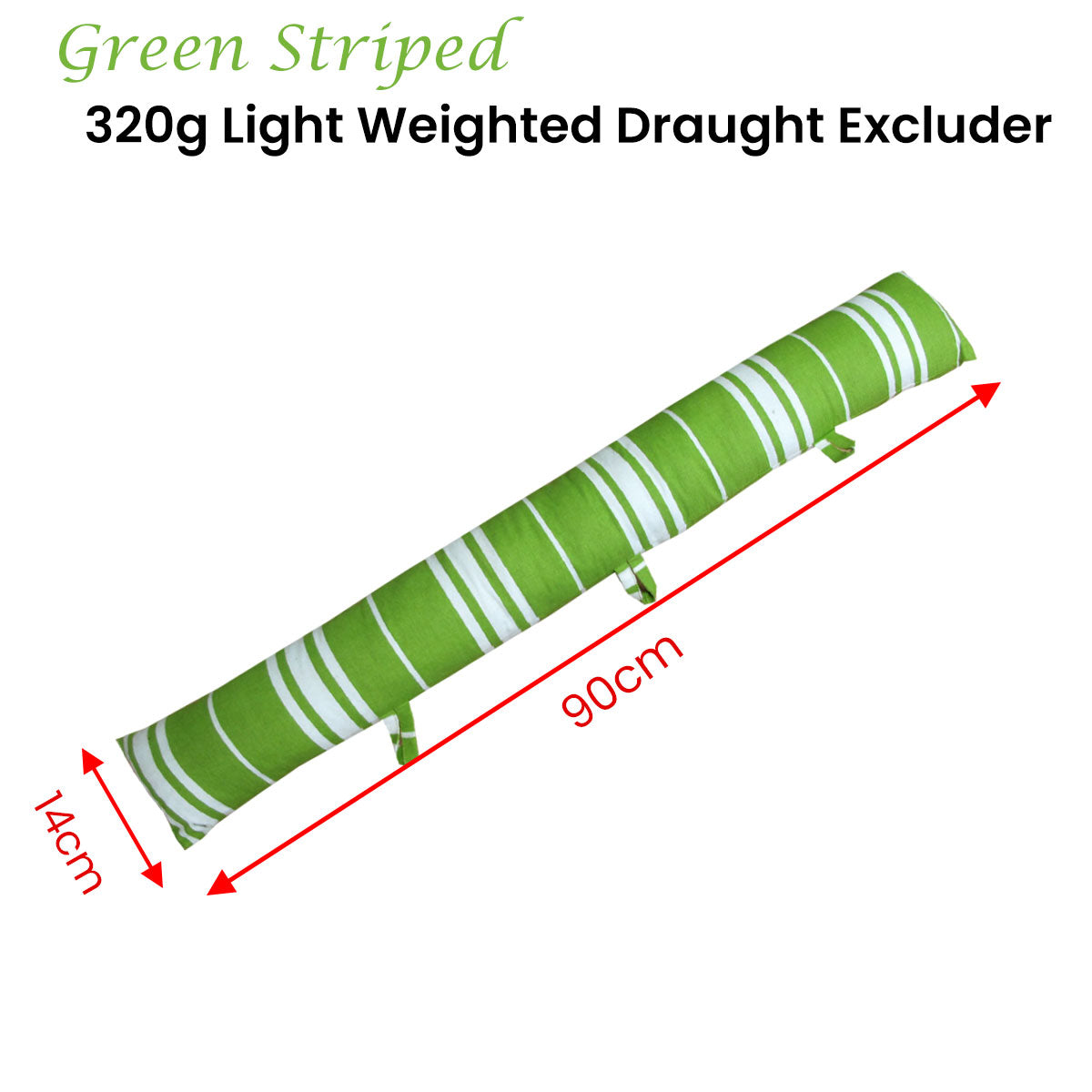 Green Striped 320g Light Weight Draught Excluder 90 x 14 cm