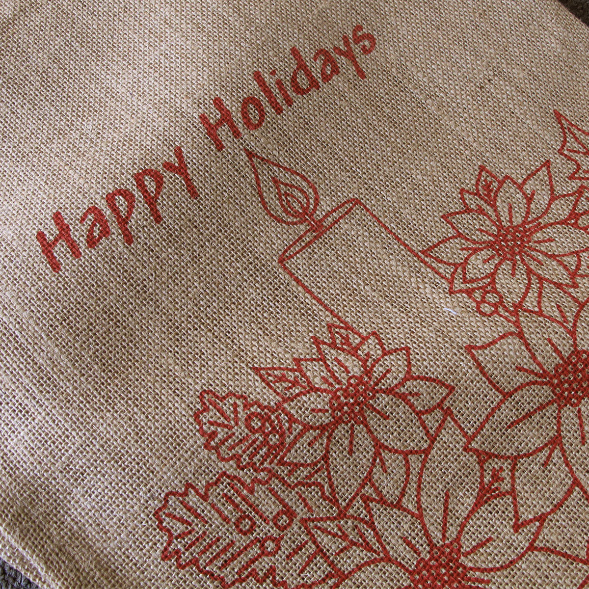 Christmas Jute Woven Taupe Table Runner 33 x 180cm Happy Holidays