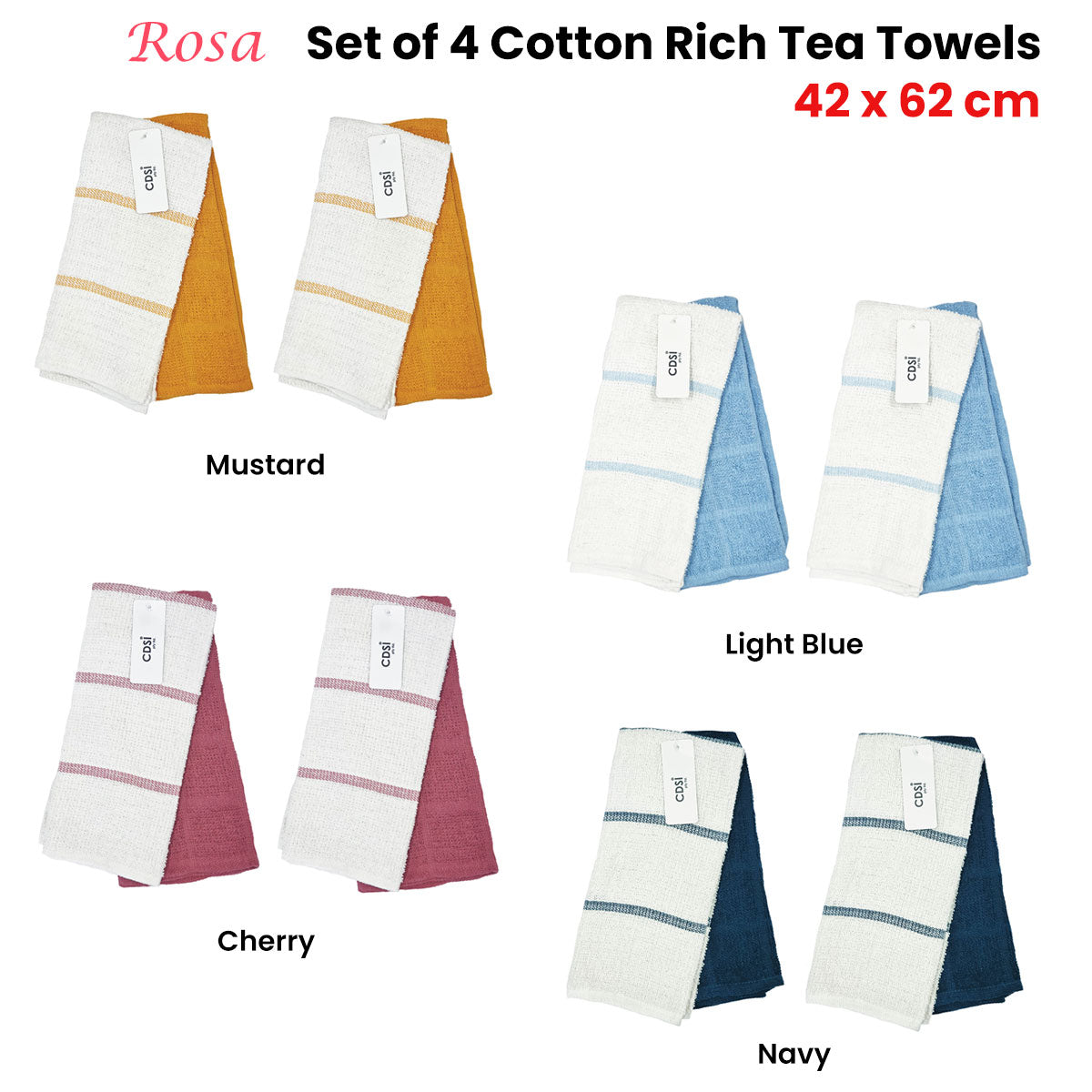 Set of 4 Rosa Cotton Rich Terry Tea Towels 42 x 62cm Mustard