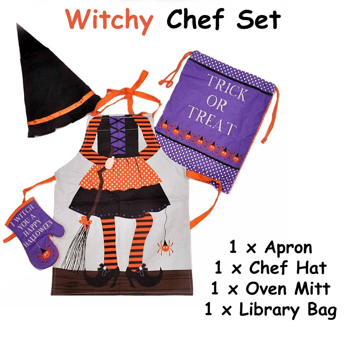 Cubby House Kids Set of 4 Witchy Children Kids Halloween Kitchen Chef Set