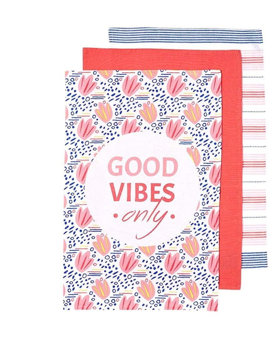 Ladelle Set of 6 Arise Good Vibes Tea Towels Pink