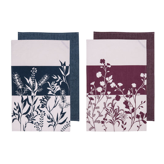 Ladelle Set of 4 Flower Cotton Kitchen Tea Towels 50 x 70 cm Mix