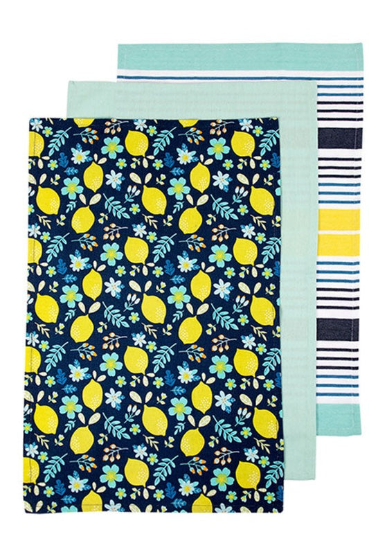 Ladelle Set of 6 Positano Cotton Kitchen Tea Towels 50 x 70 cm Navy