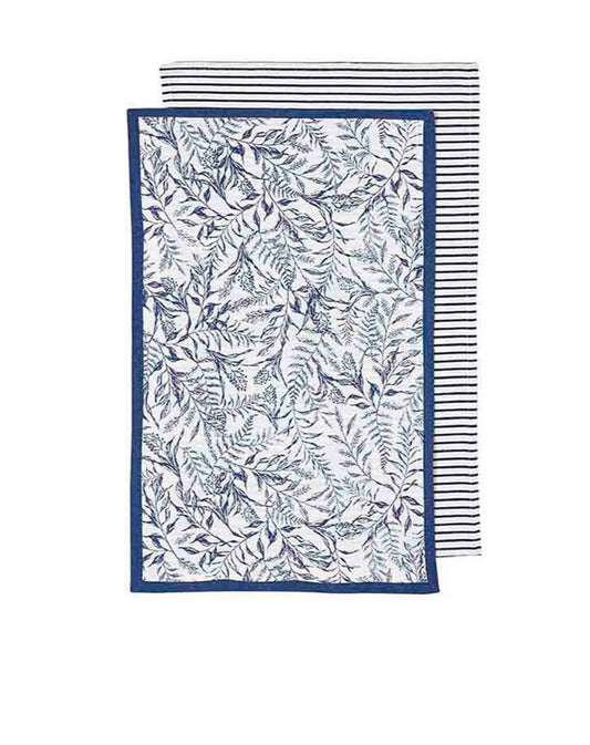 Ladelle Repose Floral Set of 4 Cotton Kitchen Towels Navy